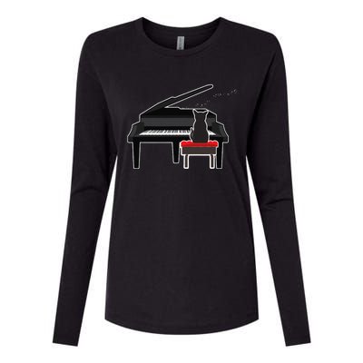 Cat Playing Piano Music Lover Funny Womens Cotton Relaxed Long Sleeve T-Shirt