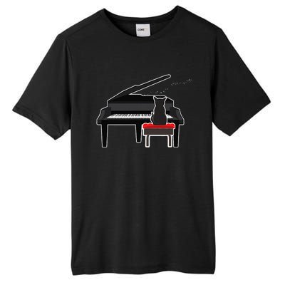 Cat Playing Piano Music Lover Funny Tall Fusion ChromaSoft Performance T-Shirt