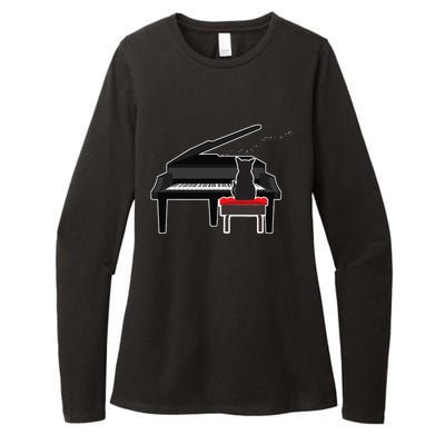 Cat Playing Piano Music Lover Funny Womens CVC Long Sleeve Shirt