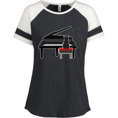 Cat Playing Piano Music Lover Funny Enza Ladies Jersey Colorblock Tee