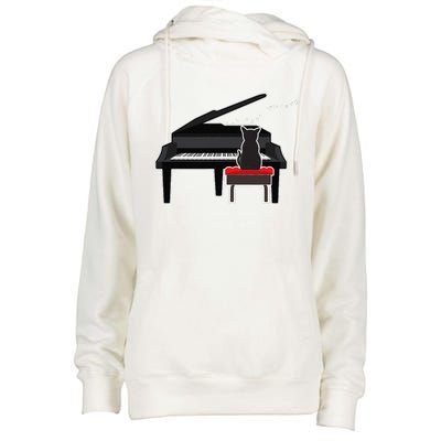 Cat Playing Piano Music Lover Funny Womens Funnel Neck Pullover Hood