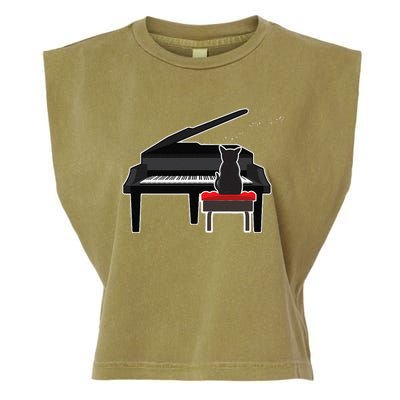 Cat Playing Piano Music Lover Funny Garment-Dyed Women's Muscle Tee