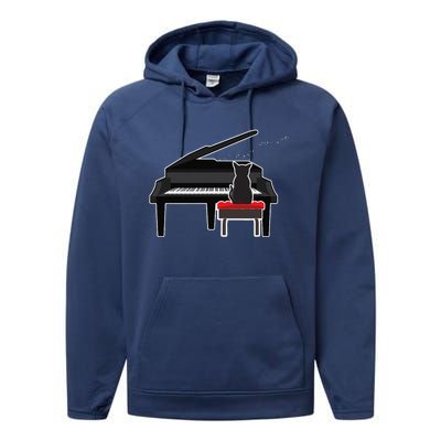 Cat Playing Piano Music Lover Funny Performance Fleece Hoodie