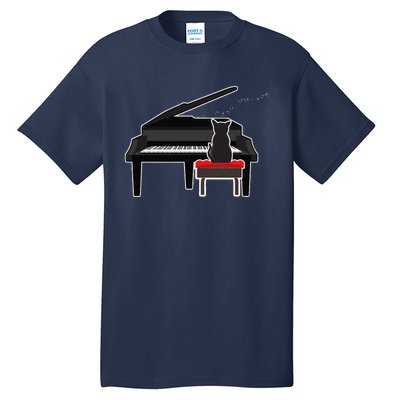 Cat Playing Piano Music Lover Funny Tall T-Shirt