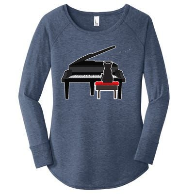 Cat Playing Piano Music Lover Funny Women's Perfect Tri Tunic Long Sleeve Shirt