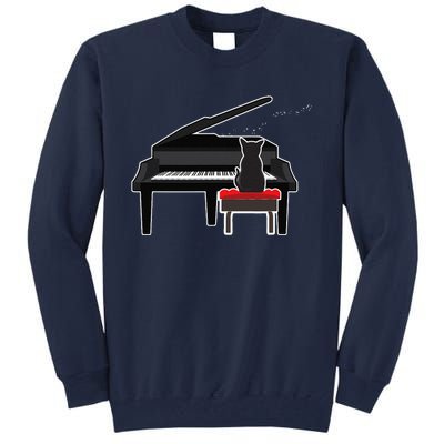 Cat Playing Piano Music Lover Funny Tall Sweatshirt