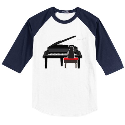 Cat Playing Piano Music Lover Funny Baseball Sleeve Shirt