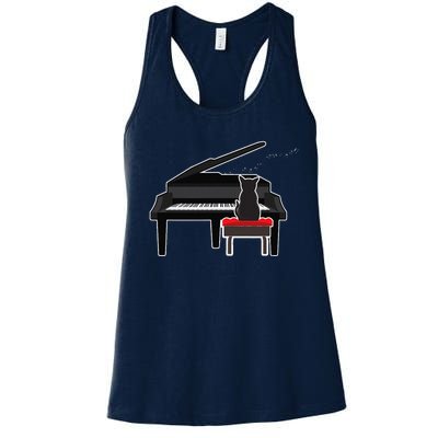 Cat Playing Piano Music Lover Funny Women's Racerback Tank