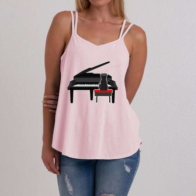 Cat Playing Piano Music Lover Funny Women's Strappy Tank