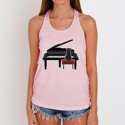 Cat Playing Piano Music Lover Funny Women's Knotted Racerback Tank