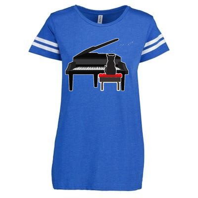 Cat Playing Piano Music Lover Funny Enza Ladies Jersey Football T-Shirt