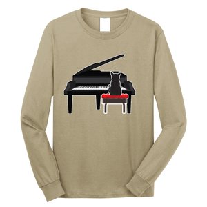 Cat Playing Piano Music Lover Funny Long Sleeve Shirt