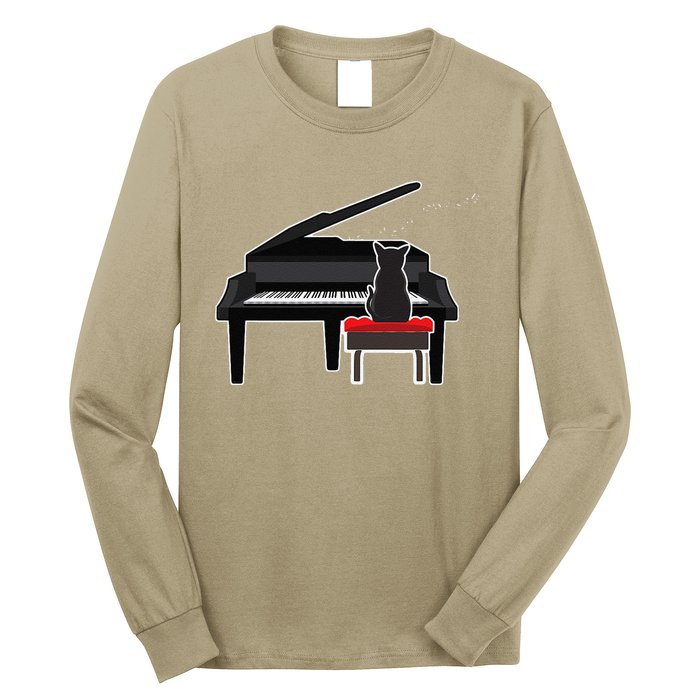 Cat Playing Piano Music Lover Funny Long Sleeve Shirt