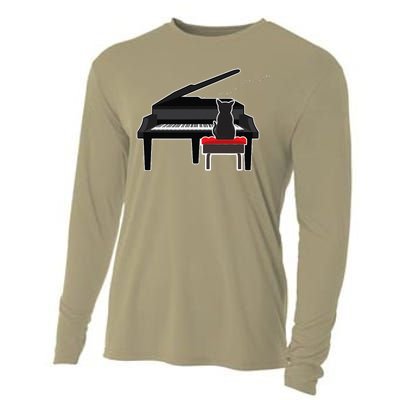 Cat Playing Piano Music Lover Funny Cooling Performance Long Sleeve Crew