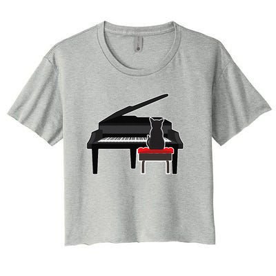 Cat Playing Piano Music Lover Funny Women's Crop Top Tee