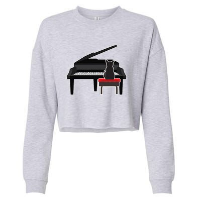 Cat Playing Piano Music Lover Funny Cropped Pullover Crew