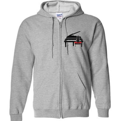 Cat Playing Piano Music Lover Funny Full Zip Hoodie