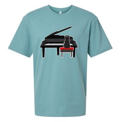 Cat Playing Piano Music Lover Funny Sueded Cloud Jersey T-Shirt