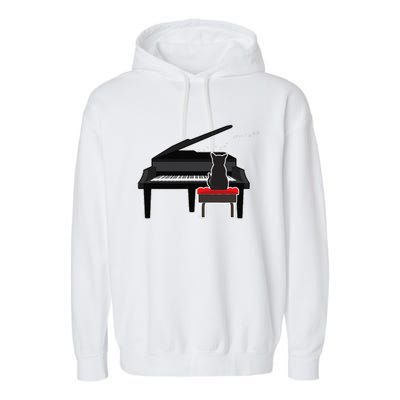 Cat Playing Piano Music Lover Funny Garment-Dyed Fleece Hoodie