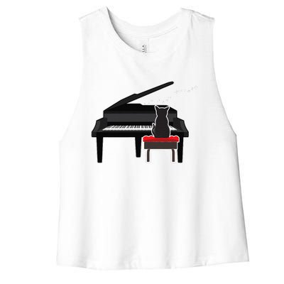 Cat Playing Piano Music Lover Funny Women's Racerback Cropped Tank