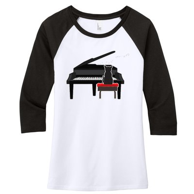 Cat Playing Piano Music Lover Funny Women's Tri-Blend 3/4-Sleeve Raglan Shirt