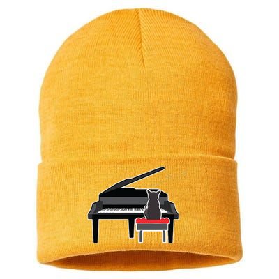 Cat Playing Piano Music Lover Funny T Sustainable Knit Beanie