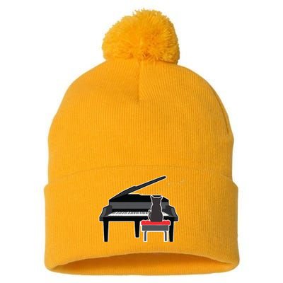 Cat Playing Piano Music Lover Funny T Pom Pom 12in Knit Beanie