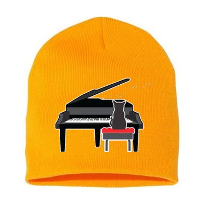 Cat Playing Piano Music Lover Funny T Short Acrylic Beanie