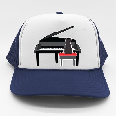 Cat Playing Piano Music Lover Funny T Trucker Hat