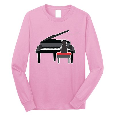 Cat Playing Piano Music Lover Funny T Long Sleeve Shirt