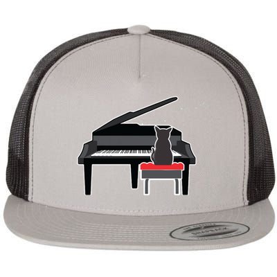 Cat Playing Piano Music Lover Funny T Flat Bill Trucker Hat