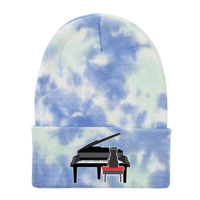 Cat Playing Piano Music Lover Funny T Tie Dye 12in Knit Beanie