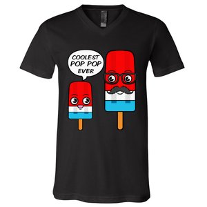 Coolest Pop Pop Ever Grandfather Popsicle Ice Cream V-Neck T-Shirt