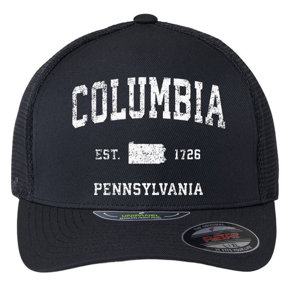 Columbia Pennsylvania PA Vintage Athletic Sports Design Flexfit Unipanel Trucker Cap
