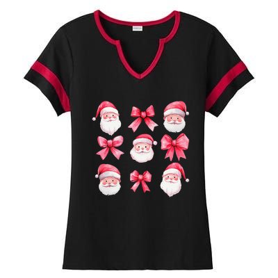 Cute Preppy Pin.K Bow Santa Claus Girly Christmas Girl Women Ladies Halftime Notch Neck Tee