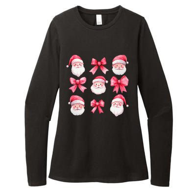 Cute Preppy Pin.K Bow Santa Claus Girly Christmas Girl Women Womens CVC Long Sleeve Shirt