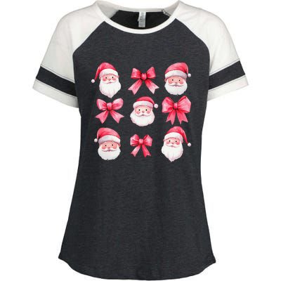 Cute Preppy Pin.K Bow Santa Claus Girly Christmas Girl Women Enza Ladies Jersey Colorblock Tee