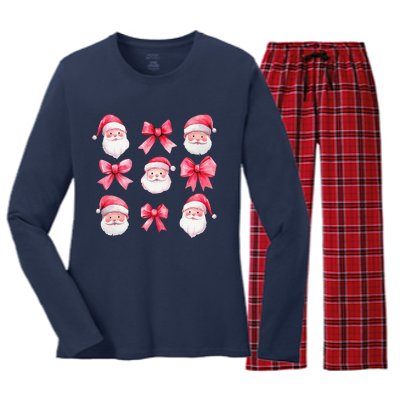 Cute Preppy Pin.K Bow Santa Claus Girly Christmas Girl Women Women's Long Sleeve Flannel Pajama Set 