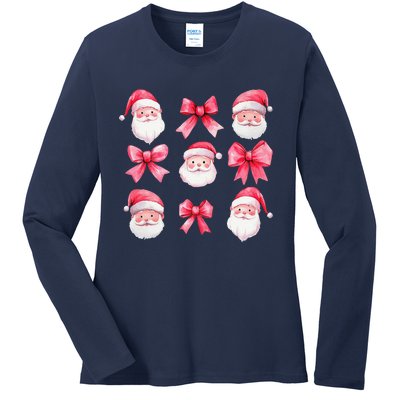 Cute Preppy Pin.K Bow Santa Claus Girly Christmas Girl Women Ladies Long Sleeve Shirt