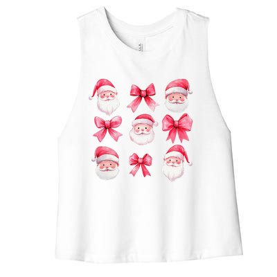 Cute Preppy Pin.K Bow Santa Claus Girly Christmas Girl Women Women's Racerback Cropped Tank