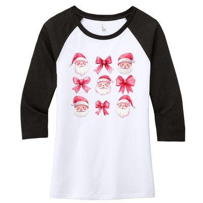 Cute Preppy Pin.K Bow Santa Claus Girly Christmas Girl Women Women's Tri-Blend 3/4-Sleeve Raglan Shirt