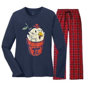 Chicken Pot PI Day Math Funny Teacher Women's Long Sleeve Flannel Pajama Set 