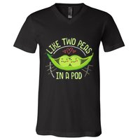 Cute Pea Pod Like Two Peas In A Pod Idiom V-Neck T-Shirt