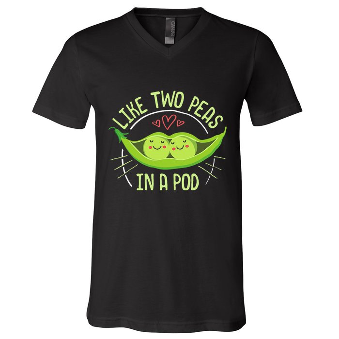 Cute Pea Pod Like Two Peas In A Pod Idiom V-Neck T-Shirt