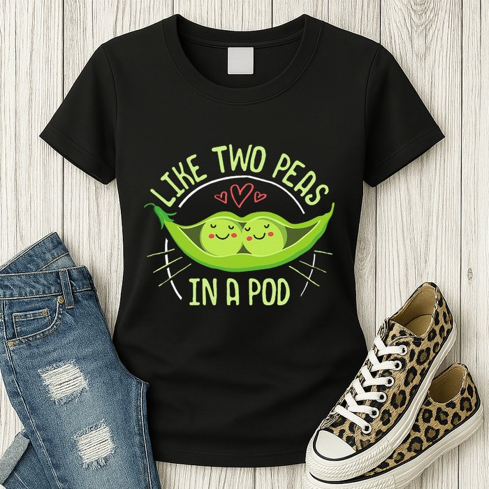Cute Pea Pod Like Two Peas In A Pod Idiom Womens T-Shirt