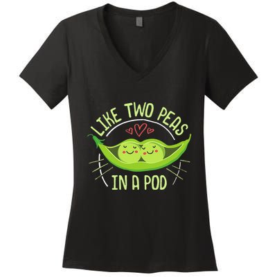 Cute Pea Pod Like Two Peas In A Pod Idiom Women's V-Neck T-Shirt