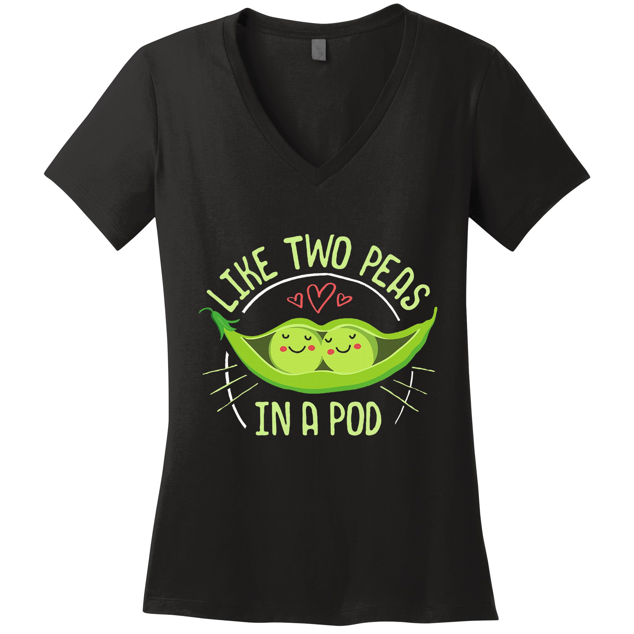 Cute Pea Pod Like Two Peas In A Pod Idiom Women's V-Neck T-Shirt