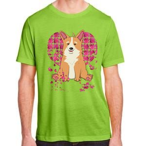 Corgi Pink Rose Flower Heart Dog Mom Floral Valentines Day Meaningful Gift Adult ChromaSoft Performance T-Shirt