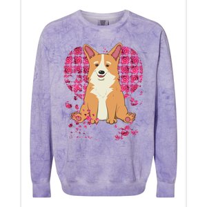 Corgi Pink Rose Flower Heart Dog Mom Floral Valentines Day Meaningful Gift Colorblast Crewneck Sweatshirt