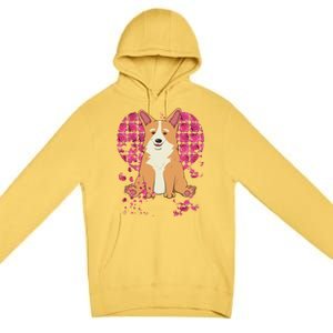 Corgi Pink Rose Flower Heart Dog Mom Floral Valentines Day Meaningful Gift Premium Pullover Hoodie